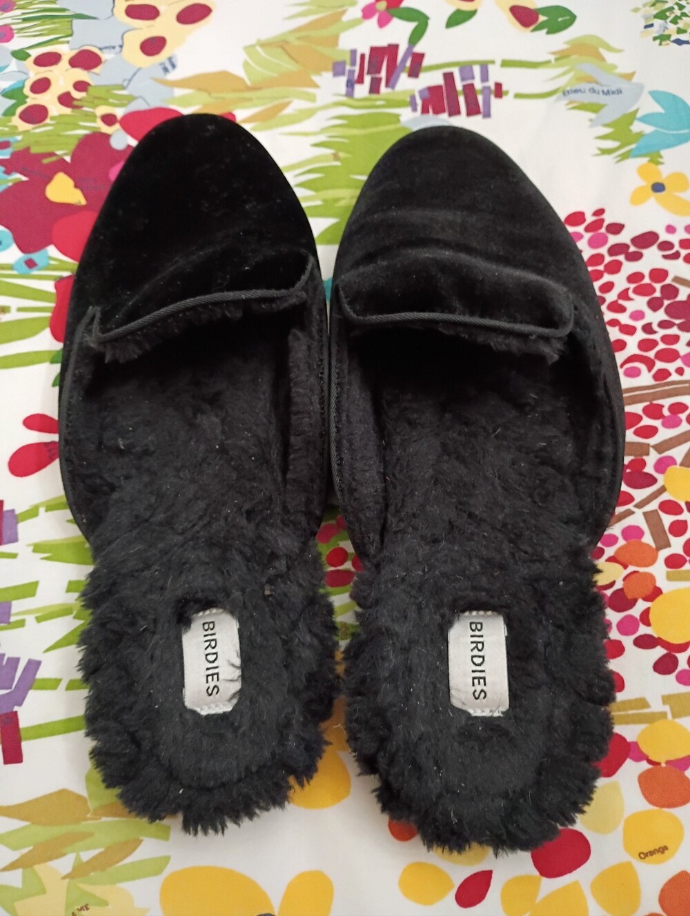 Birdies  Phoebe Black Velvet Fur Lined  Mule Slippers Size 9